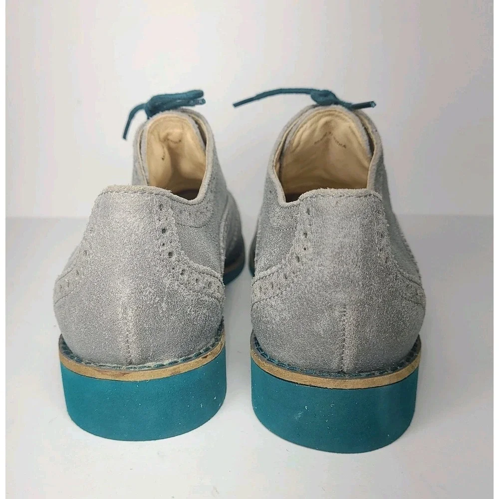 Cole Haan Wingtip Oxford Shoes Women 5B Gray Suede Teal Sole Brogue EUC